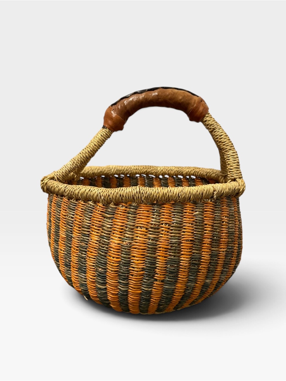 Boji Basket Mini Market African Basket Handle Round Shopper Rustic Decor Orange
